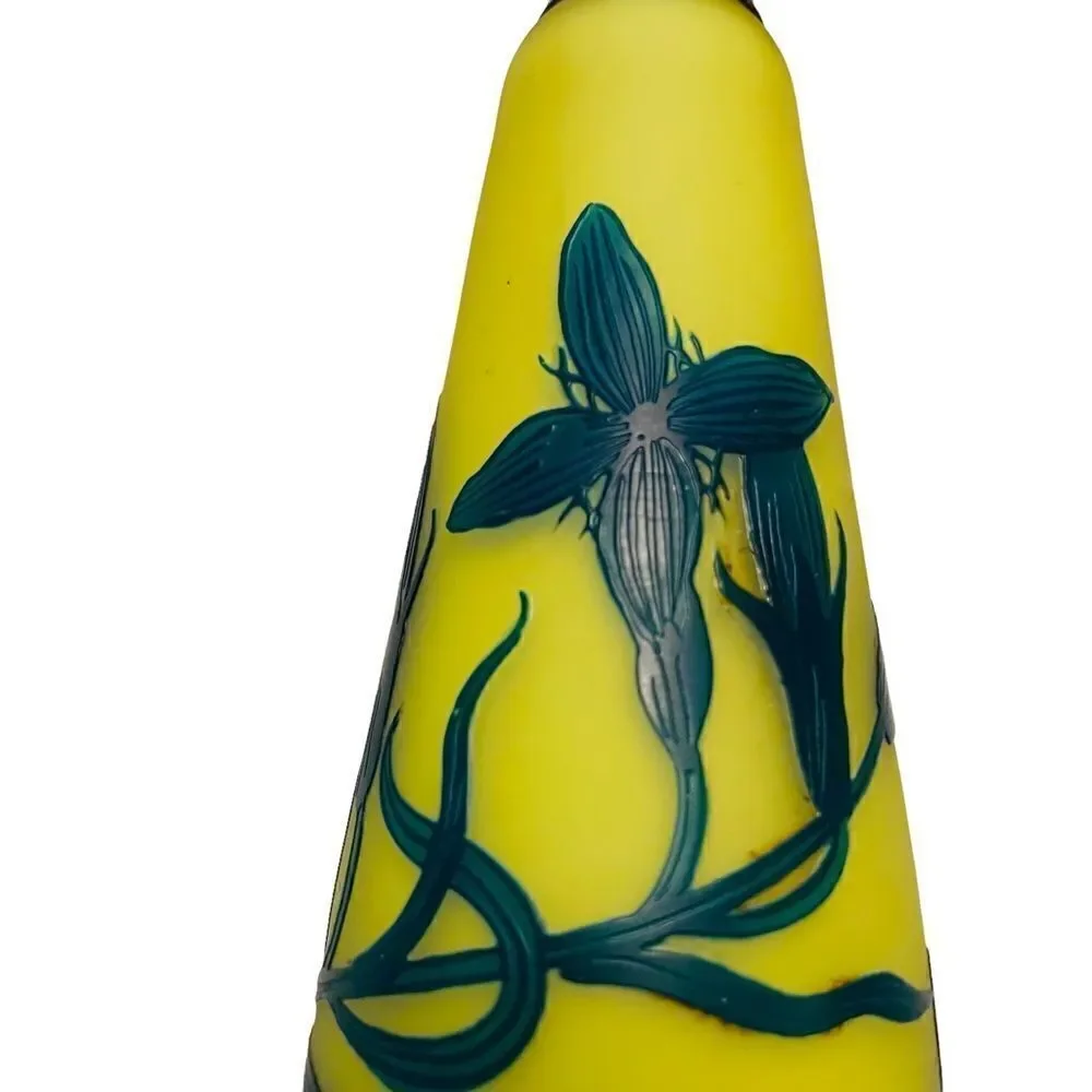 Antique Art Nouveau Austrian Loetz Richard Etched Flower Glass Vase